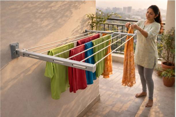 dvedansh Steel Wall Cloth Dryer Stand Balcony mounted laundry hanger system