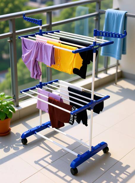 FLIPZON Steel, Plastic Floor Cloth Dryer Stand Premium Clothes Stand for Drying with Wheels | Portable | Foldable Wings