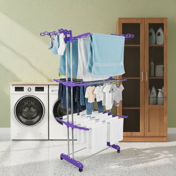 Unizone Steel, Aluminium, Plastic Floor Cloth Dryer Stand 12 Month Warranty Cloth Stand Dryer Rack T-CDS-4TIER-JB2SS-0103 (4 Tier)