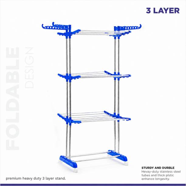 Flipkart SmartBuy Steel Floor Cloth Dryer Stand Steel Floor Cloth Dryer Stand Heavy Duty 3 Layer Clothes Drying Stand