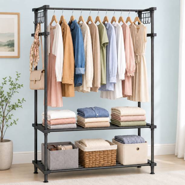 LEOPAX Aluminium Floor Cloth Dryer Stand Heavy Duty Metal Garment Rail with 8 Hooks for Bedroom, Living Room and Entryway
