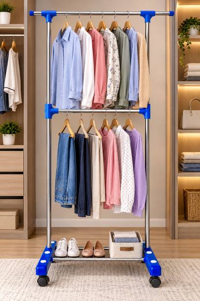 RUBY Plastic, Steel Floor Cloth Dryer Stand GlideRack Steel Garment Stand – Portable Clothes Hanger with Rolling Wheels