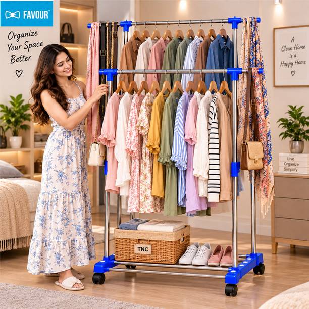 FAVOUR Plastic, Steel Floor Cloth Dryer Stand Clothes Hanging Stand with Wheels