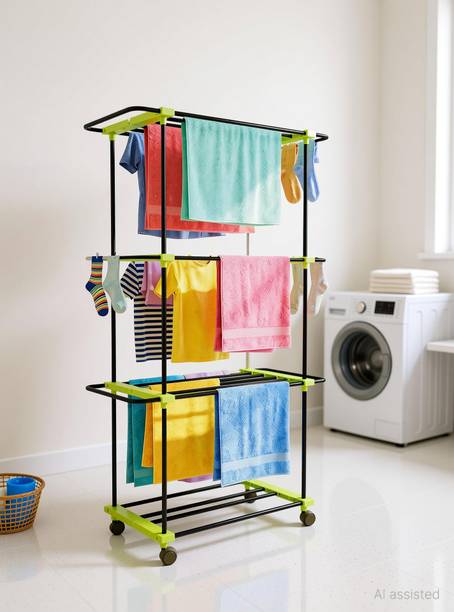 Homlix Steel Floor Cloth Dryer Stand DryMaster Black