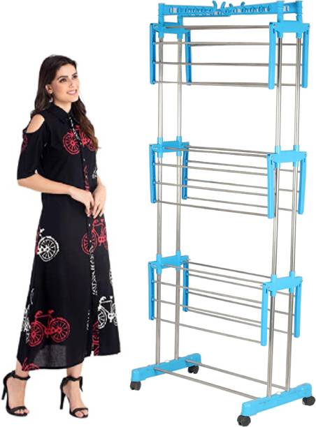 RAFTTAR Plastic, Steel Floor Cloth Dryer Stand New-RF/Blue/3 Tier/Cloth Hanger Stand ! Cloth Rack ! Dryer For Balcony ! 01 01