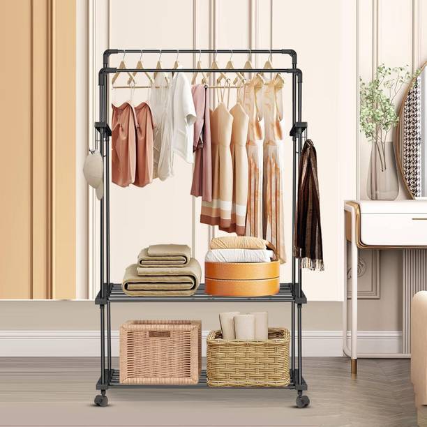 LEOPAX Aluminium Floor Cloth Dryer Stand Heavy Duty Metal Garment Rail with 8 Hooks for Bedroom, Living Room and Entryway