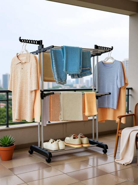 TNG Steel Floor Cloth Dryer Stand Premium Black Stainless Steel Cloth Drying Stand-01