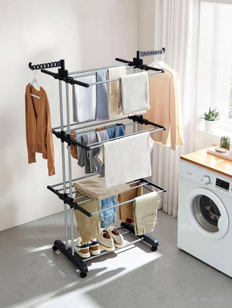 TNG Steel Floor Cloth Dryer Stand Classic Stainless Steel Cloth Dry Stand (Black) -.-