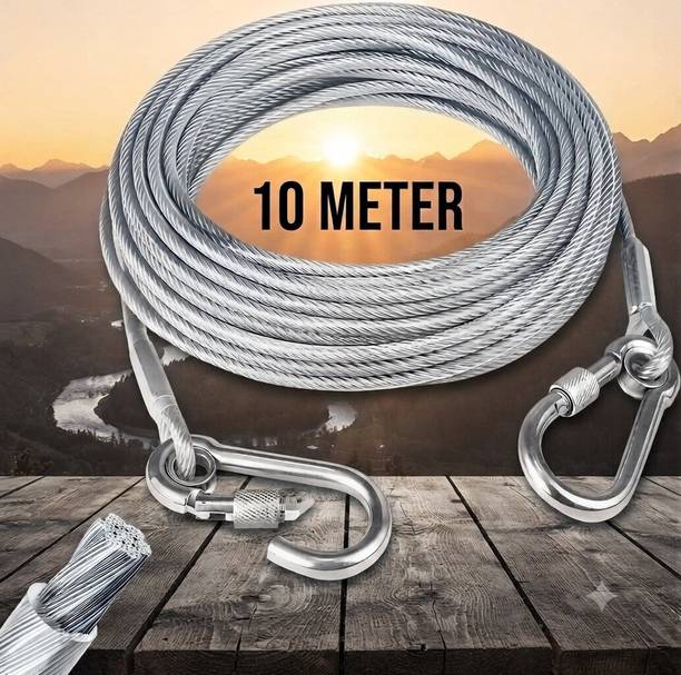 ALAXVA 10 M Heavy Duty Steel Drying Wire PVC Coated Stainless Steel Silver, Steel Retractable Clothesline