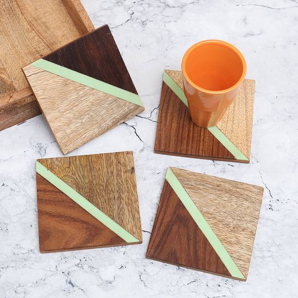 Indianshelf Square Wood Coaster Set