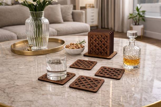 Flipkart SmartBuy Round Reversible Wood Coaster Set