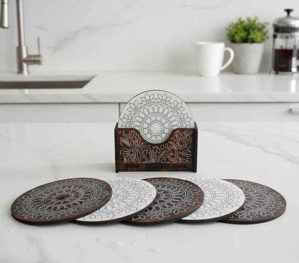 TALAVITA Round Reversible Wood Coaster Set