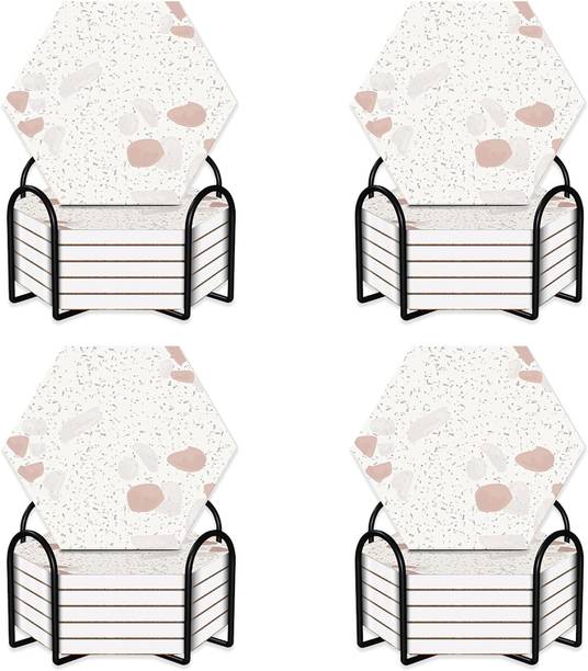 KUBER INDUSTRIES Hexagon Stone Coaster Set