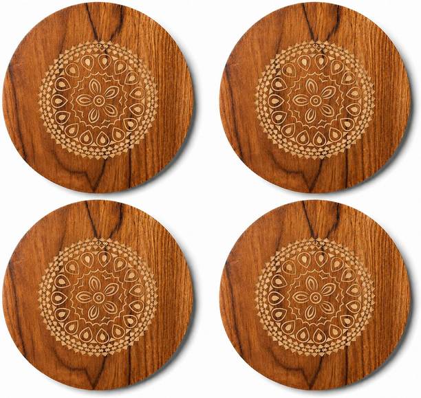 CHEHAR GLOBAL INNOVATION Round Wood, Medium Density Fibreboard Coaster Set