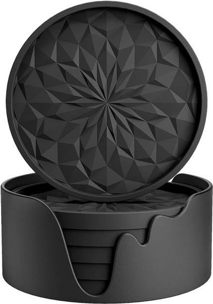 LYROVO Round Reversible Rubber Coaster Set