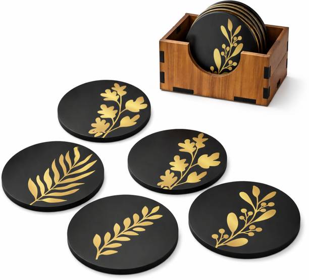PRINTHUA Round Reversible Wood Coaster Set