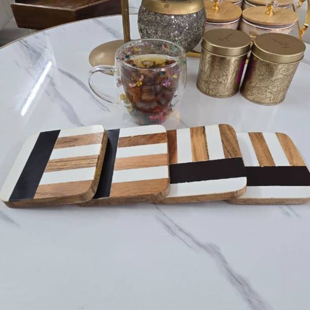 The Furr Company Rectangle Wood, Resin Coaster Set