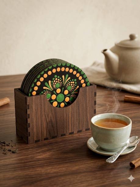alphasales Round Wood Coaster Set