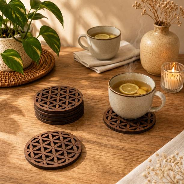 Stargust Round Reversible Wood Coaster Set