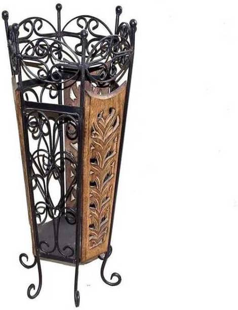 Unique Arts Shoppee Unique Arts Shoppe Wooden Umbrella holder (No. ofshelves-1, Brown & Black) Solid Wood Umbrella Stand