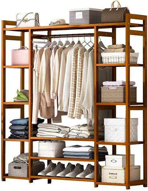 Naayaab Craft 3 Layer Clothes & Garment Rack Coat Hanger Portable Wardrobe Closet Organizer Bamboo Coat and Umbrella Stand