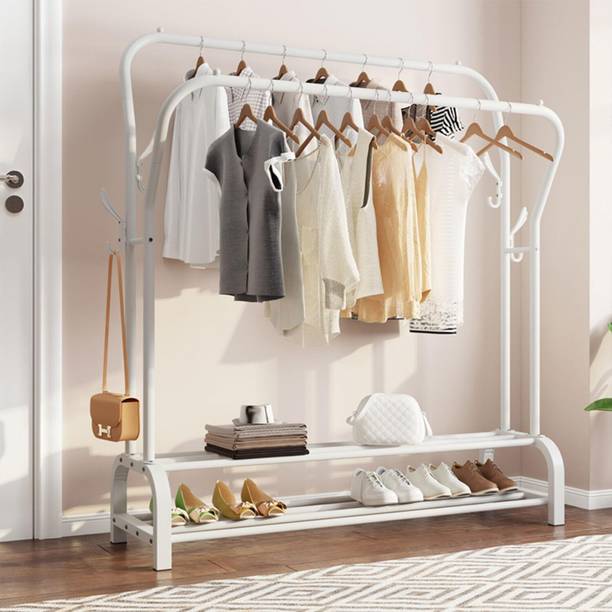 LEOPAX Double Layer Clothing Rack with 2-Tier Lower Storage Shelf With Side Tree Hooks Metal Coat and Umbrella Stand