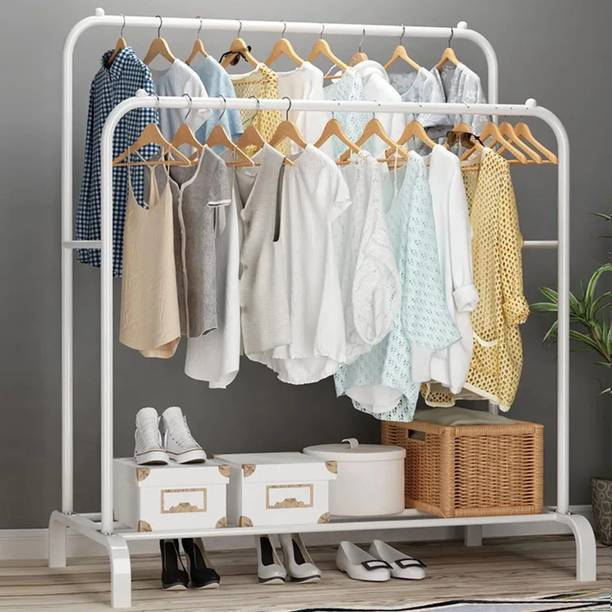 ADA Metal Coat Garment Rack with 1 Bottom Shelf, Double Rod Clothes Hanging Stand Metal Coat and Umbrella Stand
