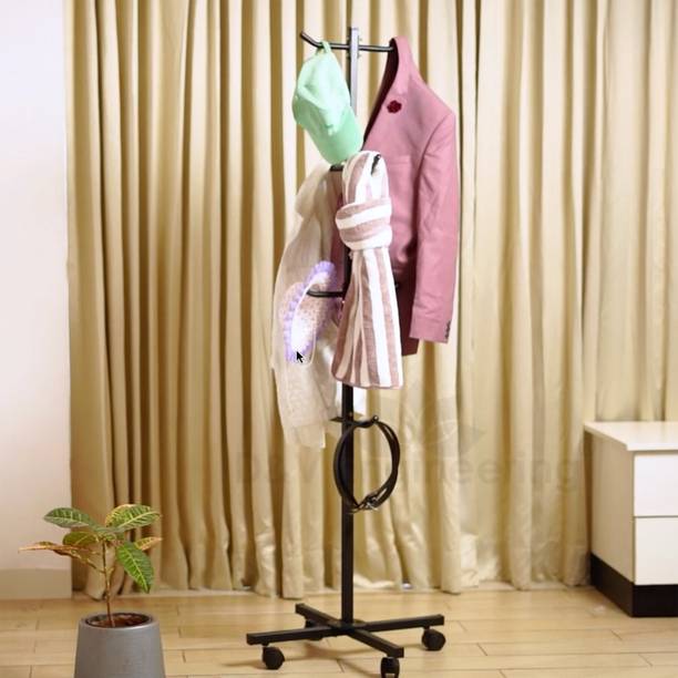 D&V ENGINEERING Metal Coat Rack with Wheels |Portable Coat Organizer for Entrance | Helmet Stand Metal Cap and Hat Stand