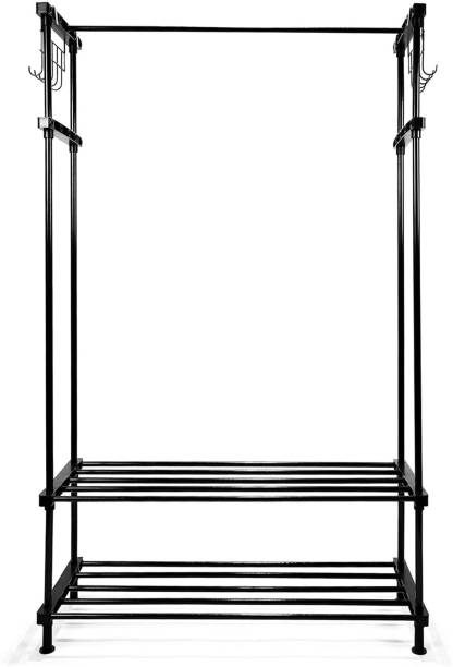 ADA Heavy Duty Iron Metal Clothe Stand, Garment Rack with 10 Hooks & 2 Lower Shelves Metal Coat and Umbrella Stand