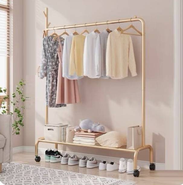 lukzer Multipurpose Heavy-Duty Single Pole Garment Rack with Wheels 1 Bottom Shelf Metal Coat and Umbrella Stand