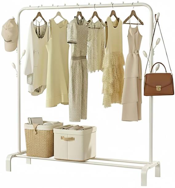 HOUSE OF QUIRK Metal Garment Rack Storage Shelf Clothes Rack 6 Hooks(114x38x110cm) White Metal Coat and Umbrella Stand