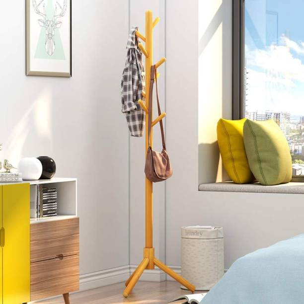 LEOPAX Bamboo Coat Stand with 7 Hooks, Free Standing Tree Shaped Clothes Hanger Stand Bamboo Coat and Umbrella Stand