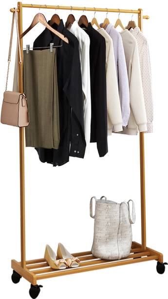 ADA Single Rail Bamboo Garment Rack with 2 Side Hook Tree Stand Coat Hanger Stand for Jacket, Umbrella, Clothes, Hats, Scarf, and Handbags Bamboo Coat and Umbrella Stand