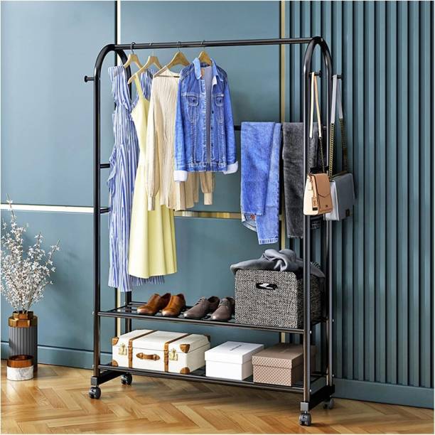 HOUSE OF QUIRK Heavy Duty Metal Clothes Hanging Rail-80DX34WX170H Cm Metal Coat and Umbrella Stand