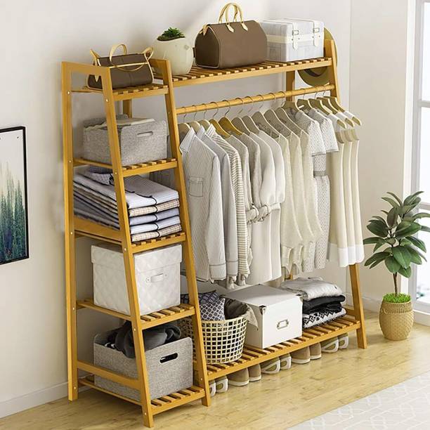 ADA Natural Bamboo Wood Coat Garment Rack, 5-Tier Freestanding Cloth Storage Stand Bamboo Coat and Umbrella Stand