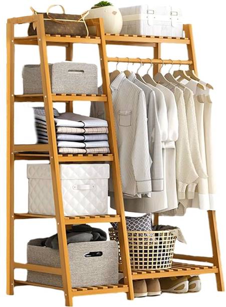 ADA Premium Natural Bamboo Heavy Duty 5 Tier Clothes Garment Rack, Storage Shelves Bamboo Coat and Umbrella Stand