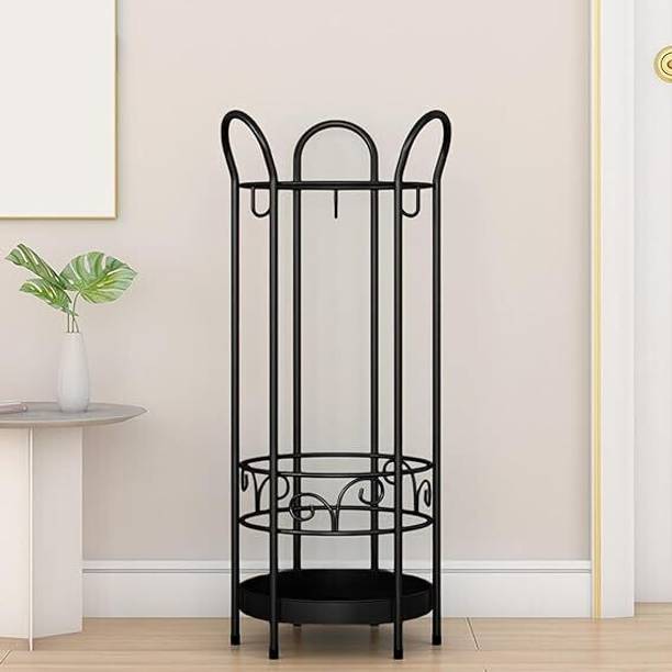 ICON CREATION Metal Round Umbrella Stand Rack with 3 Hooks for Walking Sticks, Living Room Metal Umbrella Stand