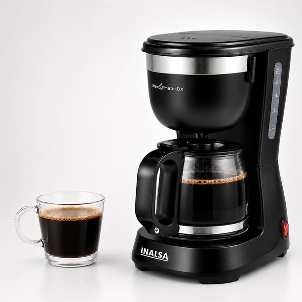 Inalsa Brew Matic DX |Anti Drip|See Through 680ml Carafe|630ml Water Tank |650W with Anti Drip & Keep Warm Function|Overheat Protection|See Through |Reusable Coffee Filter 6 Cups Coffee Maker