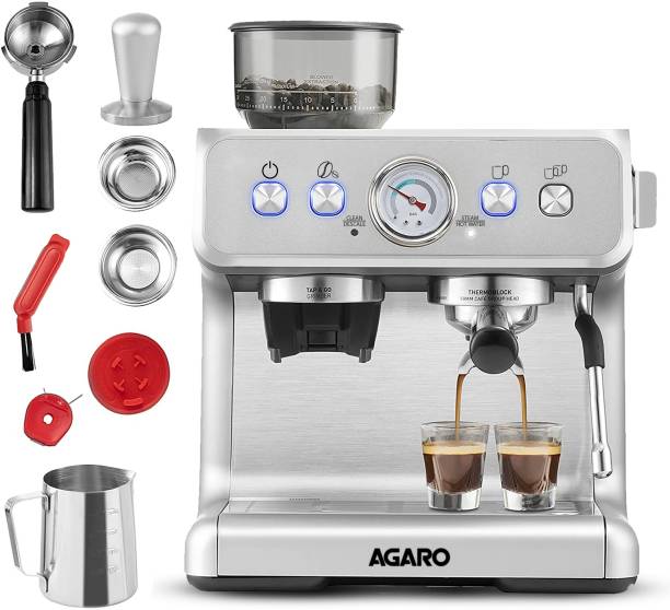 AGARO Supreme Espresso Coffee Maker With Grinder, 20 Bars Semi Automatic 2 Cups Coffee Maker