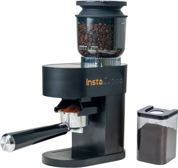 InstaCuppa Electric Burr Coffee Grinder | 60 Grind Settings, LED Touch, Press to Auto-Clean 6 Cups Coffee Maker