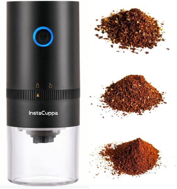 InstaCuppa Rechargeable Coffee Bean Grinder with Ceramic Burr Mill,5 Speed Settings 10 Cups Coffee Maker