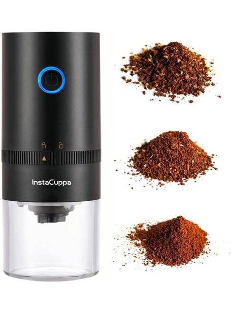 InstaCuppa Rechargeable Coffee Bean Grinder with Ceramic Burr Mill,5 Speed Settings 10 Cups Coffee Maker