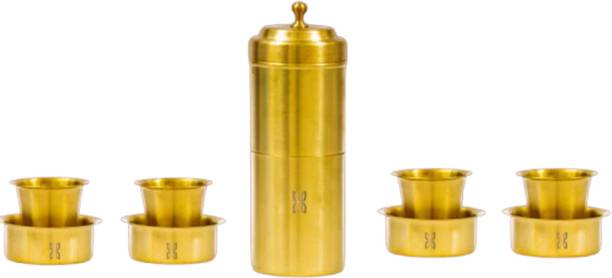 HITHA WELLNESS BRASS COFFEE 9 PIECE SET - 360 ml 5 Cups Coffee Maker