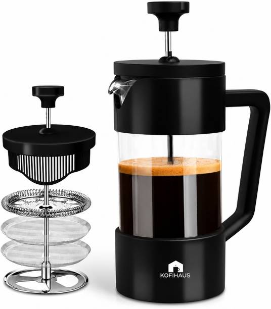 KOFIHAUS French Press Borosilicate Glass Body With Sleeve,Glass Carafe, BPA Free Plastic 2 Cups Coffee Maker