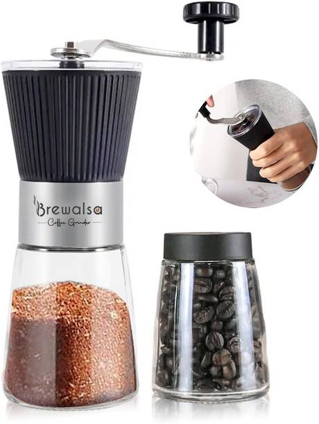 Brewalsa Coffee Grinder with extra Glass bean jar Ceramic Burr for Espresso to Pour Over Coffee Maker
