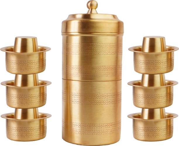 THANGAM Brass Filter Coffee Maker and Brass Dabara Set of 6) 150ml 6 Cups Coffee Maker