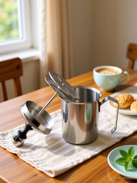 EMBox Stainless Steel Milk Frother Coffee Frother Blender-Manual Coffee Beater 2 Cups Coffee Maker