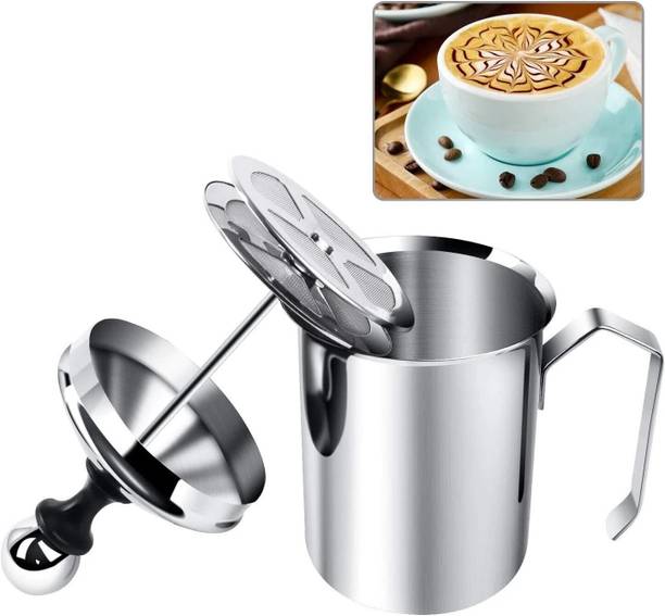 EMBox Stainless Steel Milk Frother Coffee Frother Blender-Manual Coffee Beater 2 Cups Coffee Maker