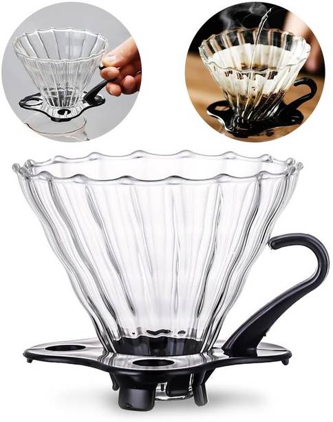 Brewalsa V60 Glass Coffee Dripper Size 02, 2–4 Cups Pour Over Classic Spiral Ribs 4 Cups Coffee Maker
