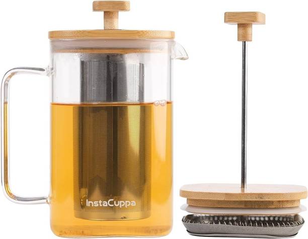 InstaCuppa 2 in 1 French Press Coffee Maker & Tea Infuser 1000ml, Borosilicate Glass Pot 8 Cups Coffee Maker